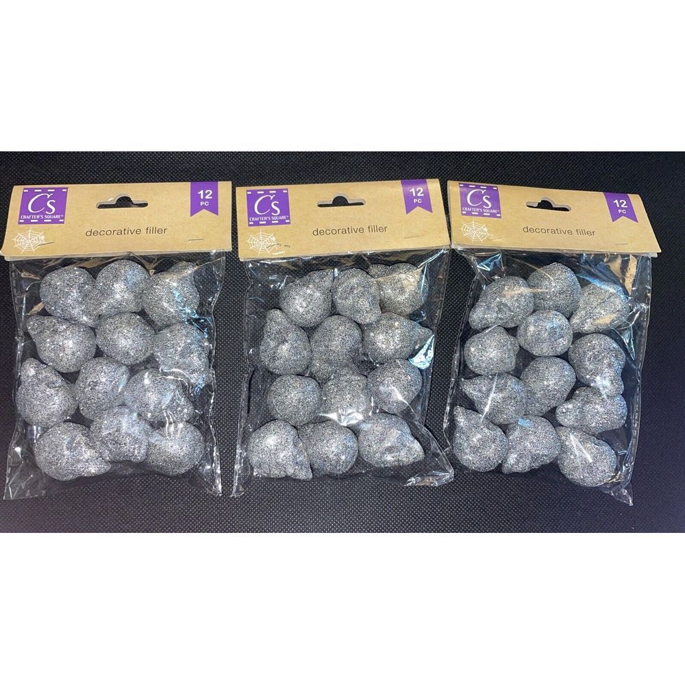 3 Silver‎ Glitter Skull Bags ✨Crafters Square Decorative Filler  Decor Halloween